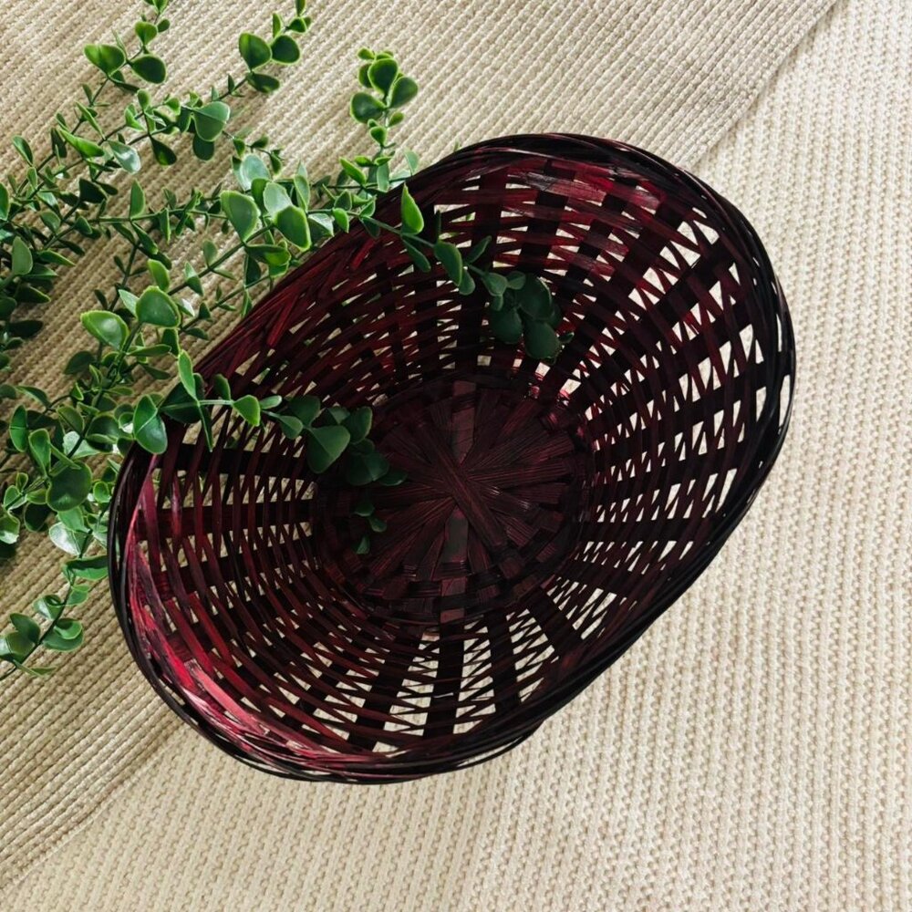 Boho-Chic Red Woven Wicker Basket